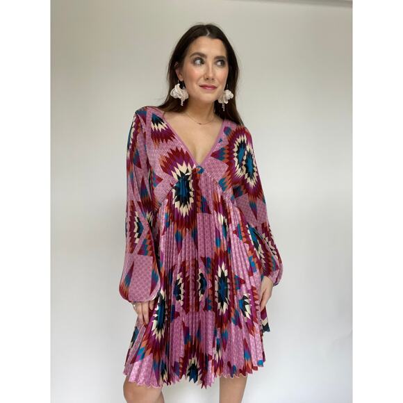 Vibrant Pink Patterned Mini Dress - Picture 3 of 11